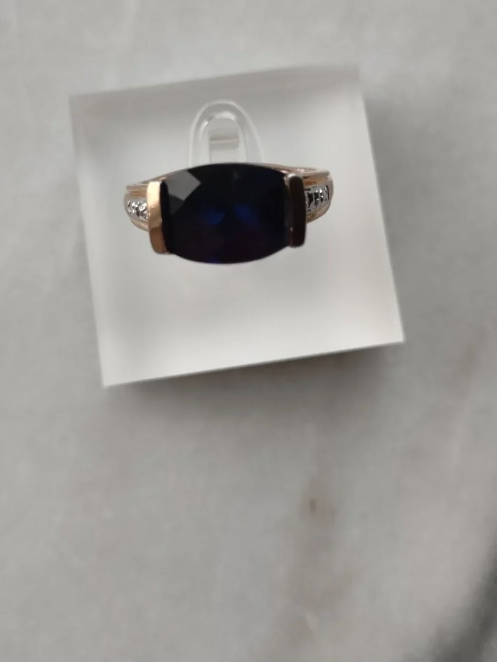 Rosegold Plated Sterling Silver 925 w/Deep Blue Sapphire-Cushion Cut Ring Sz 7.5